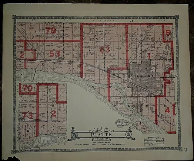 Vintage 1918 Historical Railroad & Plat Map ~ PLATTE Twp. DODGE Co. NEBRASKA