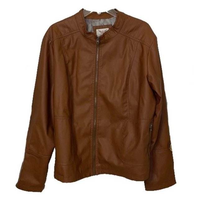 NWT Faded Glory Cognac Brown Faux Leather Moto Biker Jacket Womens Size 3X