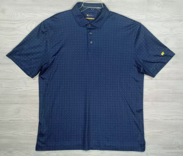 Jack Nicklaus Golf Shirt Mens XL Geometric Blue 3 Button Golden Bear Logo Polo