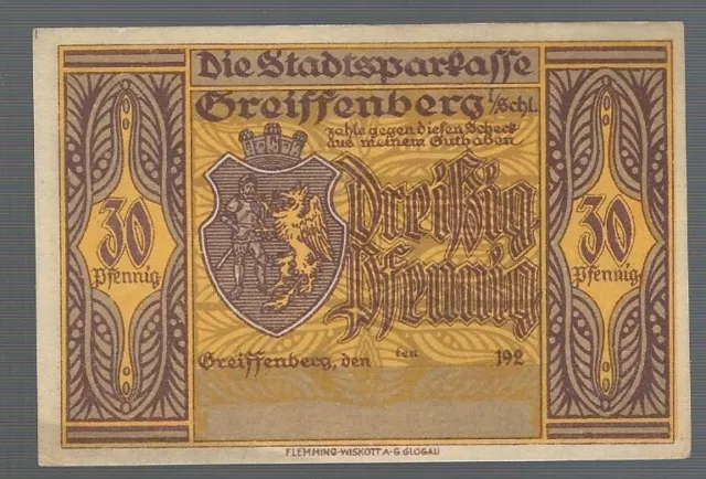 Notgeld - Greiffenberg - Stadtspk. - (heute Gryfów Śląski in Polen) -30 Pf.-1920