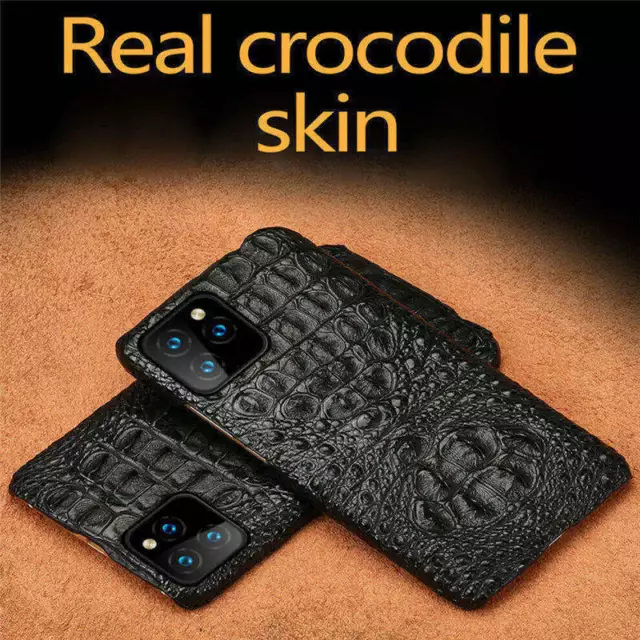 Genuine Crocodile Leather Case For iPhone 15 14 Pro Max 13 Alligator Skin Cover