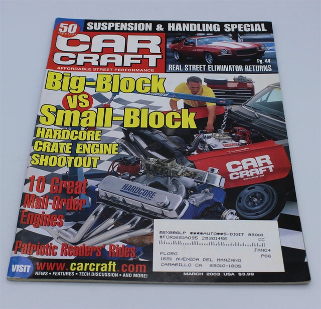CAR CRAFT MAGAZINE Big Block vs Small Block March 2003 £7.48