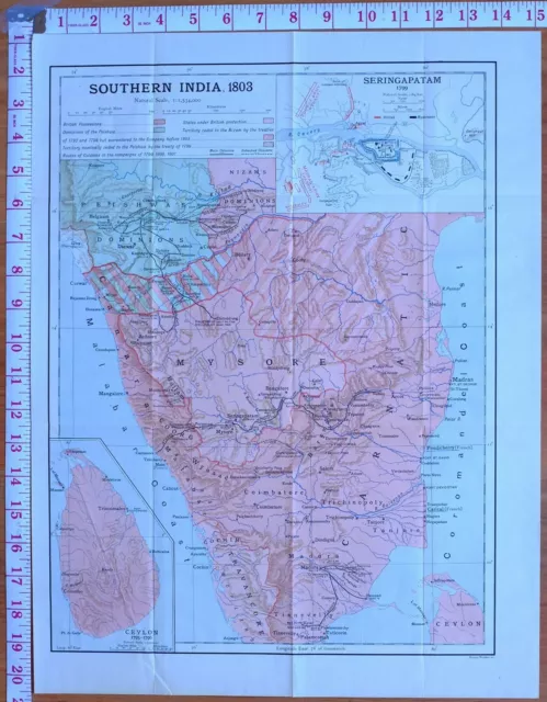 Map/Battle Plan Southern India 1803 Seringapatam Bombay Army British Possessions