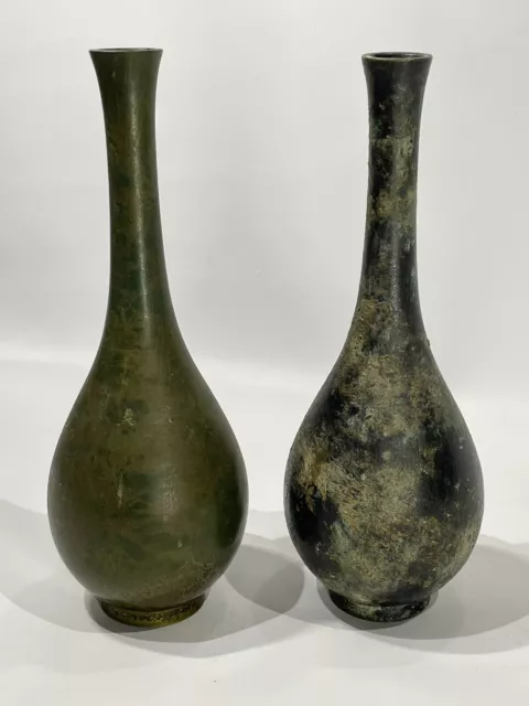 Chinese Antique Ming to Qing Dynasty Bronze Bud Vase Pair