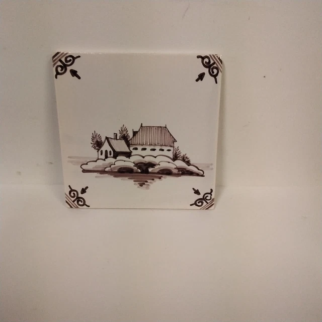 ANCIEN CARREAU CARRELAGE Faience De Delft Manganèse 10cm Décor Bateau
