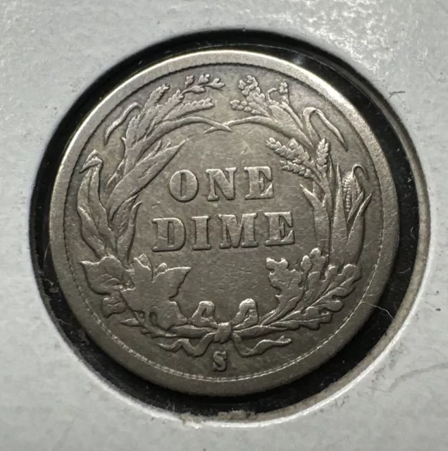 1892-S Barber Dime - Scarce Key Date - Better Details, Circulated Condition