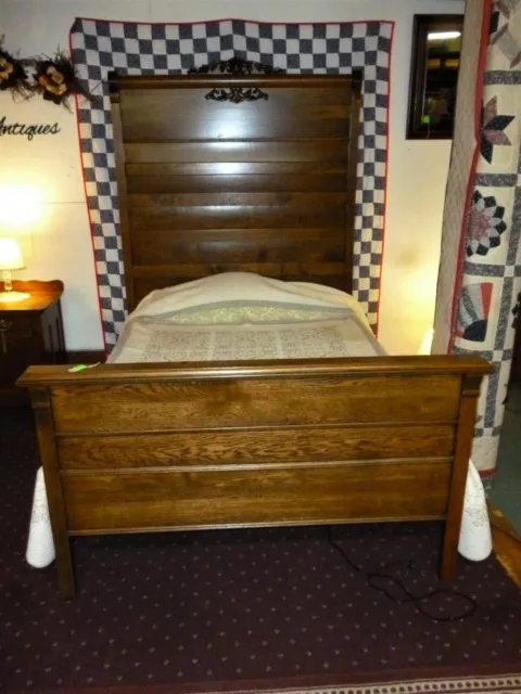 Antique Oak Bed Full size ornate carvings  Refinished early 1900's era