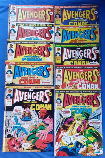 10 X THE AVENGERS & THE SAVAGE SWORD OF CONAN ISSUES 132 to 141 UK MARVEL 1976