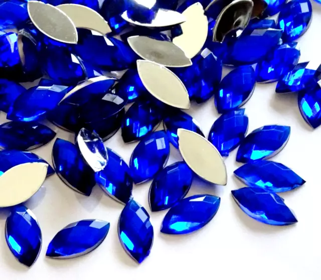 100pcs 7x15mm Blue Horse Eye Strass Acrylic Crystal Non-Hotfix Rhinestones