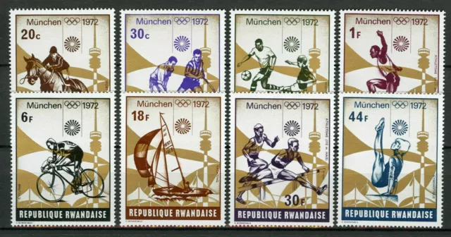 027.RWANDA 1972 Set/8 Briefmarke SPORTS, Olympiade, Hockey, Fußball, Cycling.