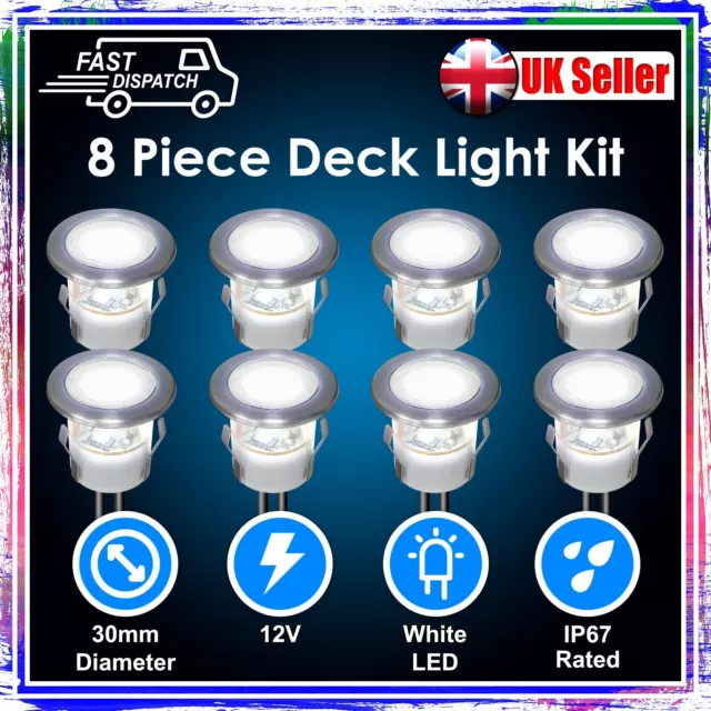 Wickes 8 Piece White Led Deck Light Kit 30Mm Ip67 12V Low Voltage Plinth