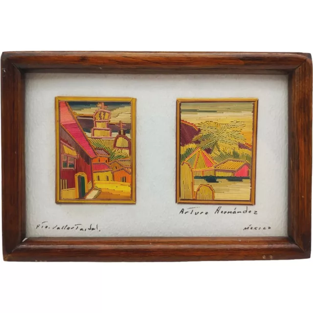 Handmade Mexican Straw Folk Art Framed Miniatures - 2.5" Signed Arturo Hernandez