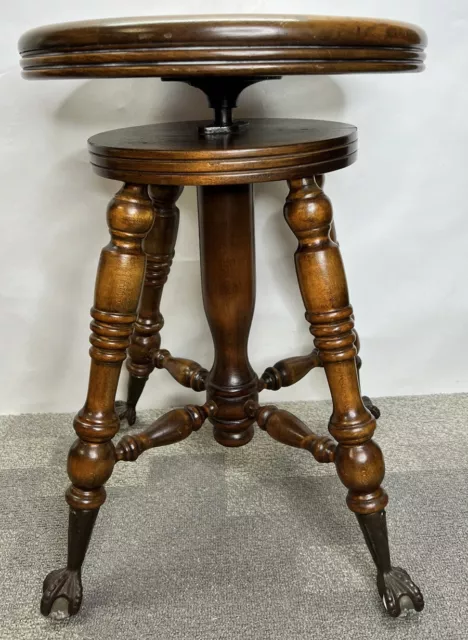 Antique Oak Wood Eagle Claw and Ball Footed Adjustable Height Piano Stool Antique Oak Wood Eagle Claw and Ball Footed Adjustable Height Piano Stool