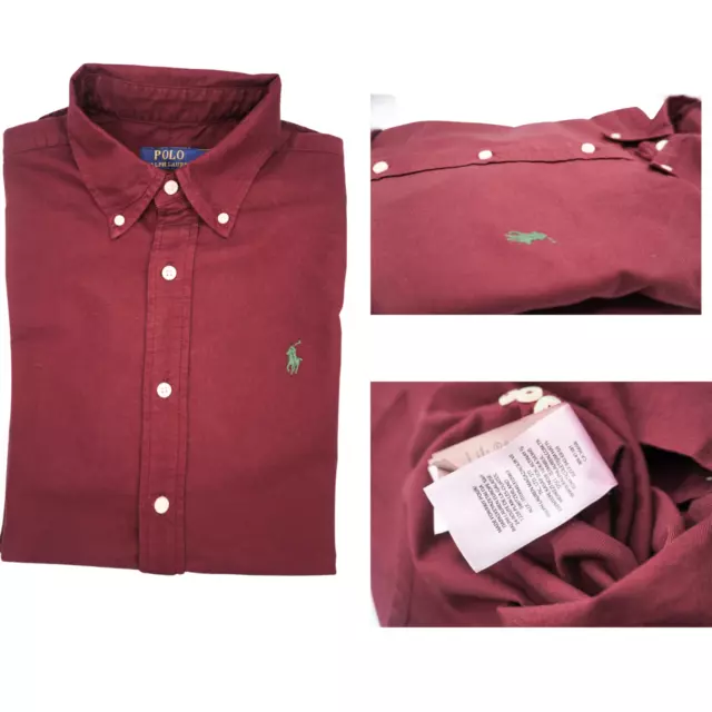 Ralph Lauren Custom Fit Shirt Oxford Shirt for Men Long Sleeve Wine Red