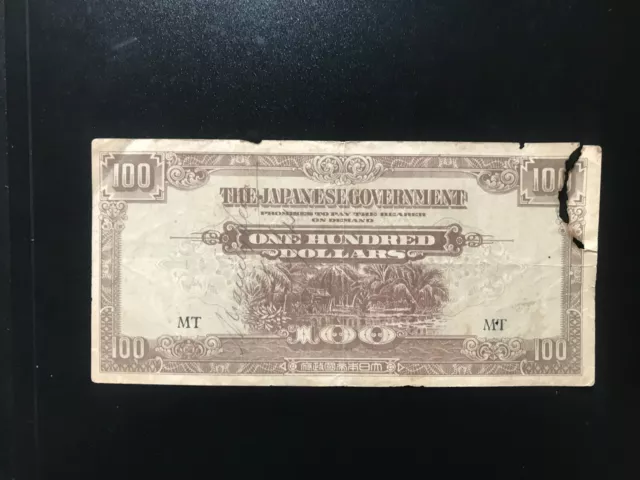 Malaya 100 Dollar Banknote Japanese Government 1944 Paper Money P-M8
