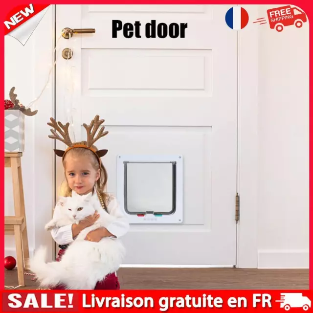 Pet Dog Flap Door Security 4 Way Lock Control Direction Pet Door (White XL)