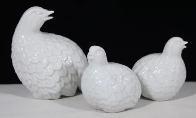Rare! Homco Co. White Porcelain Partridge Father Bird 4.5" Tall & 2 Babies New