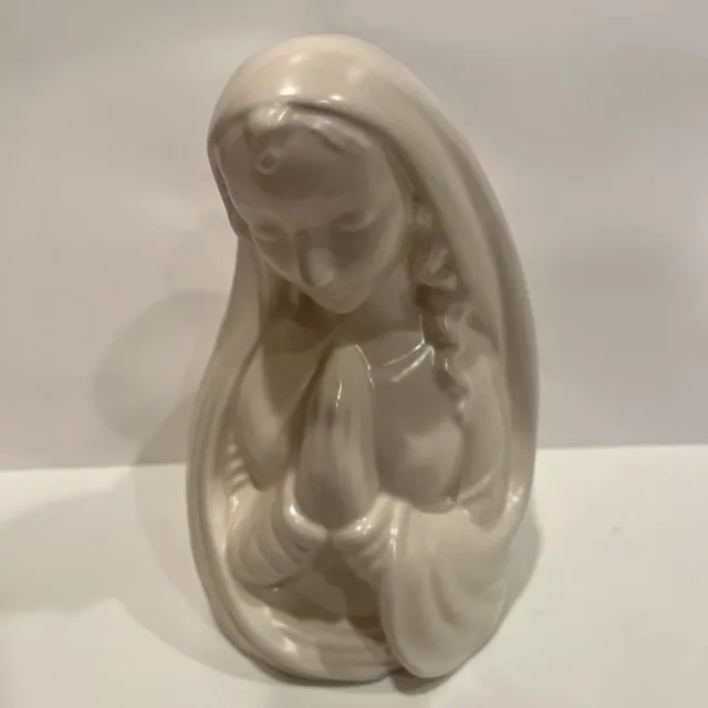 Vintage Haeger Pottery Mother Mary Madonna Praying Planter Cream White 9” Tall
