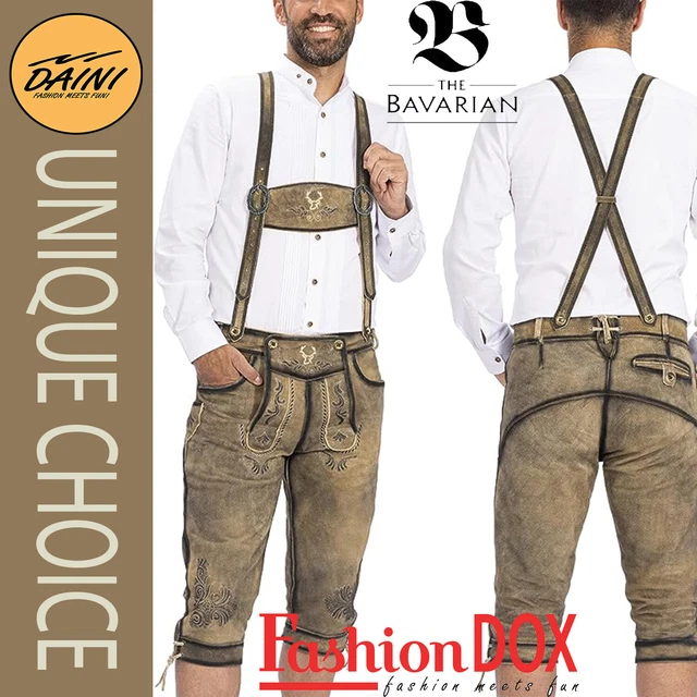 Trachten Lederhosen Men Oktoberfest Costume - Genuine Leather Waxed Brown