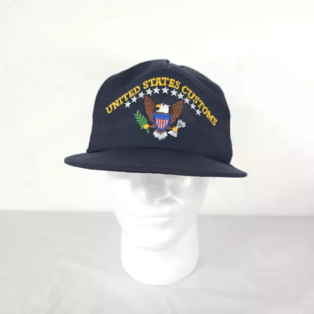 U.S. Customs Hat Cap Plastic Snapback Made In USA  Navy Blue Adjustable Mesh Vtg