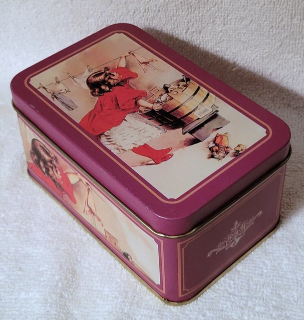 Vintage A BUSY DAY Tin Maud Humphrey LJD CO 5"x2.5" GIrl Hanging Laundry preownd