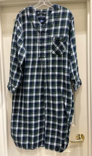 Stafford Mens NightShirt Flannel Cotton Blue Green Plaid Size: Small Sleep Shirt