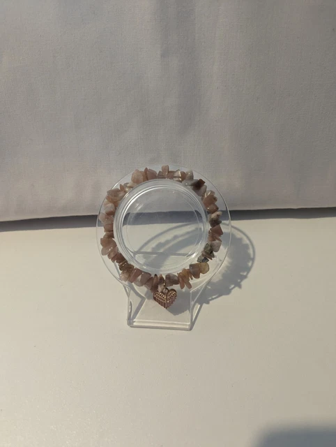 Apricot Agate Chip Bracelet With Rose Gold Coloured Heart Charm