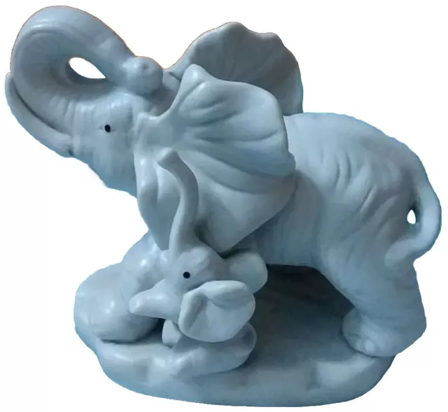 Keramik Skulptur Elefant mit Elefantenbaby Deko Figur