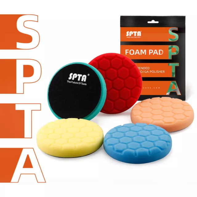 SPTA 5x 6 inch (150mm) Hex-logic Polishing Sponge Pads Set for Polisher Waxing