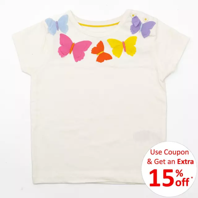 Mini Boden T Shirt Girls Butterfly Top Cream Cotton Short Sleeve Age 2–12 yrs