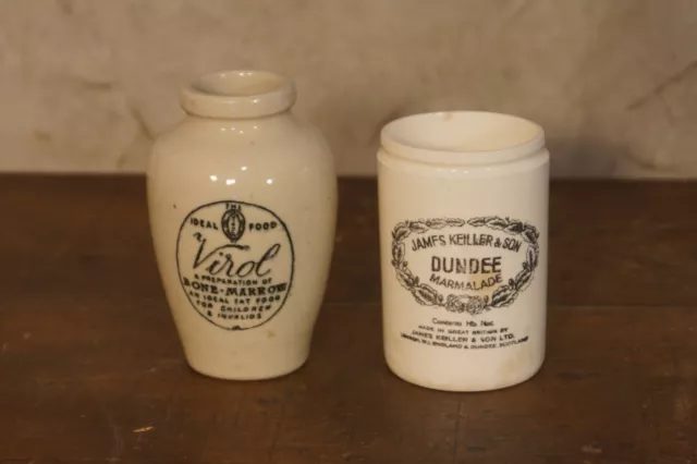 Antique Virol Bone Marrow Jar + James Keller & Son Marmalade Jar