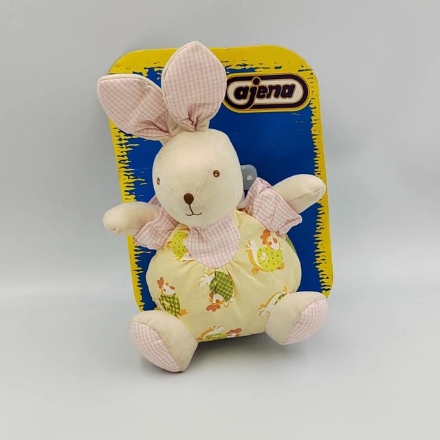 Doudou lapin rose jaune poules vichy AJENA - 32610
