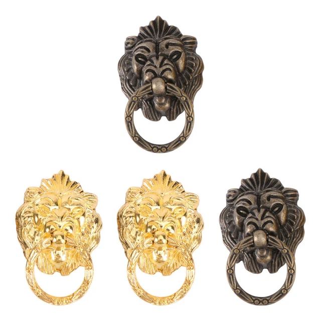 4 Pcs Door Pulls Single Hole Lion Head Handle Drawer Dresser Alloy