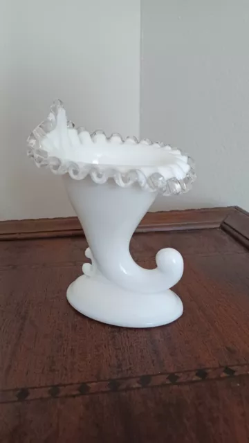 `Fenton Silver Crest Ruffled Cornucopia Vase/Candleholder