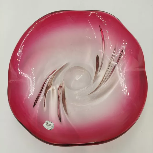 Vintage Crystal Val St Lambert Cranberry Pink Swirl Belgium Bowl