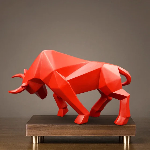 Resin Statue Bull Red Sculpture Home Decor Animal Figurine Nordic Home
