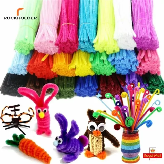 Chenille stems Sticks Puzzle Craft Children Pipe cleaners UK 100 Assorted  Mix