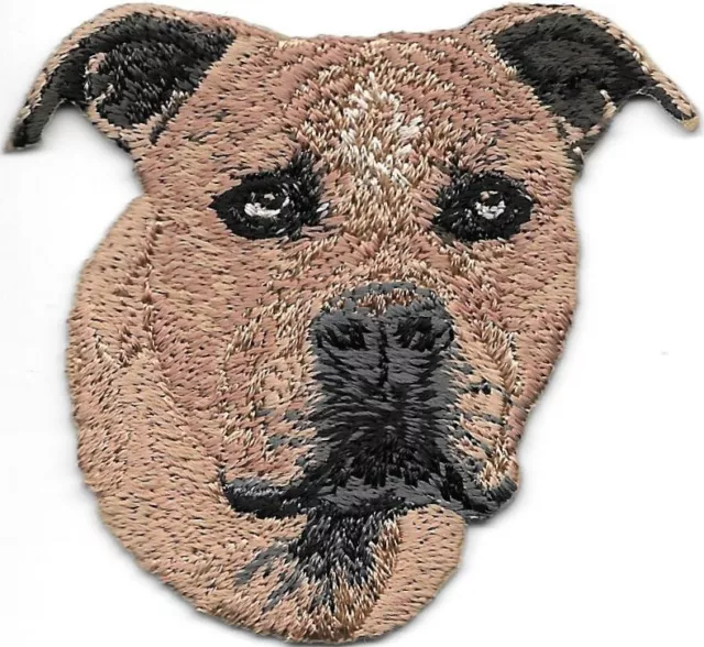 Brown Staffordshire Bull Terrier Portrait Dog Breed Embroidered Patch