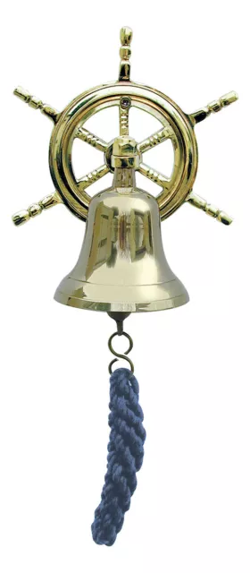 Glocke mit Steuerrad Wandglocke Messing Ø=8cm Sea4You maritime Dekoration