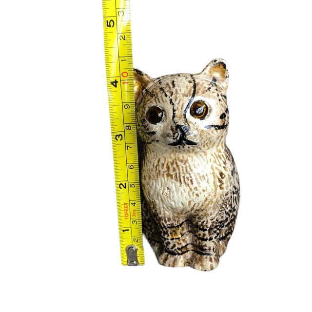 Vintage Cast Iron Cat Coin Bank Glass Eyes Still Striped Kitten Painted Metal