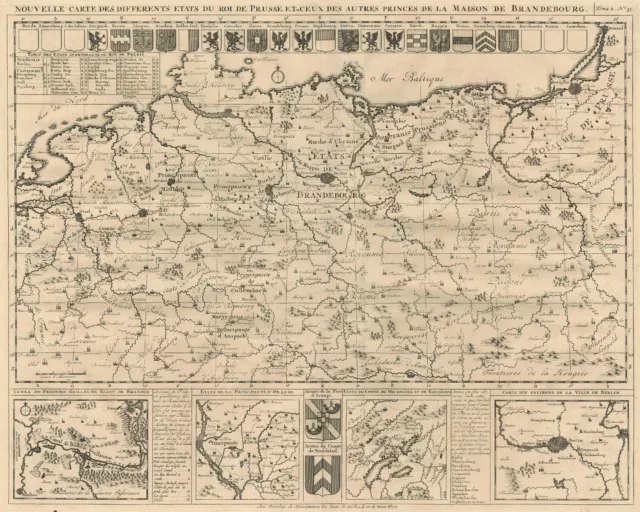 Antique Map "Nouvelle Carte du Roi de Prusse" (Germany) H. Chatelain, 1720