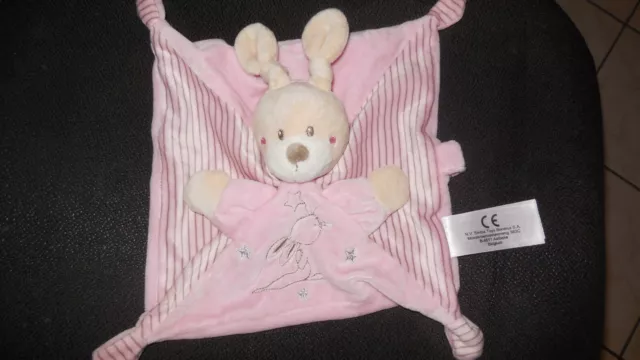 doudou plat lapin rose rayé brodé étoile argenté SIMBA TOYS KIABI  - 7 dispo-