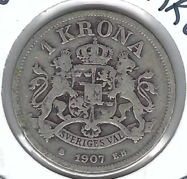 1907 Sweden Krona Oscar II Silver Coin! (#3)