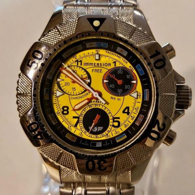 Montre Immersion Vintage Subaqueocrono - Hommes - Chronographe Titane Bleu - Années 90 - Nouveau Avec étiquettes