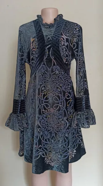 BCBG Maxazria Scrolling Velvet Burnout Mini Dress In Midnight Teal Size XS