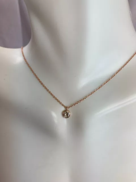 Diamond Solitare Bezel Necklace.Round-0.2kt Natural.14kt- Rose gold chain-16"