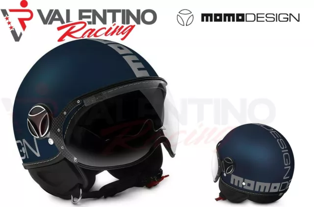 Momo Design Fighter Evo Casco Jet Matt Blue / Silver C. Parasole Tg Xs 55 Cm