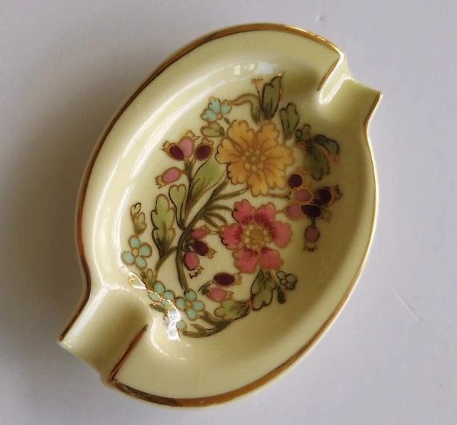 Vintage Hand Painted Signed Zsolnay Hungary Porcelain Floral Ashtray