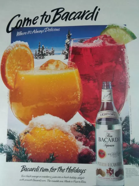Bacardi Print Ad Original Vintage 1988 USA Puerto Rico Rum Holiday