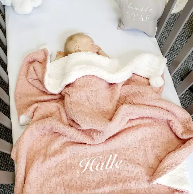 Personalised Rose Gold Fleece Pom Blanket | Baby Girl Shawl